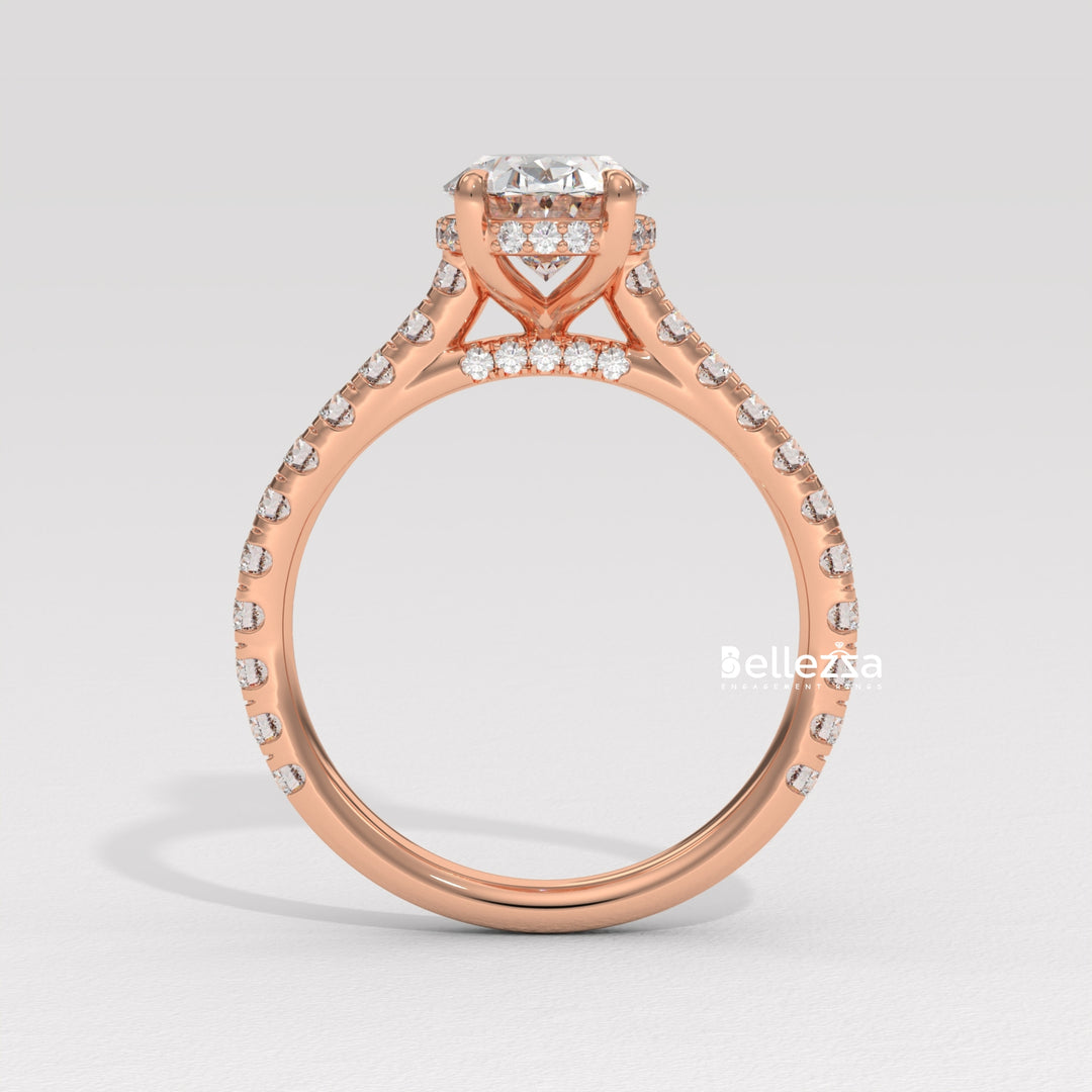 1.0-2.0CT Oval Diamond Pave Setting Hidden Halo Lab Grown Engagement Ring
