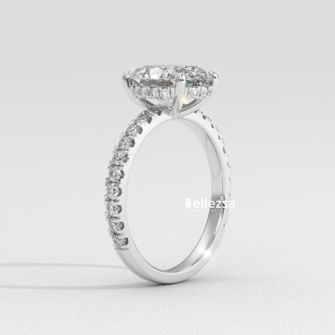 1.50-2.50CT Oval Diamond Pave Setting Hidden Halo Lab Grown Engagement Ring
