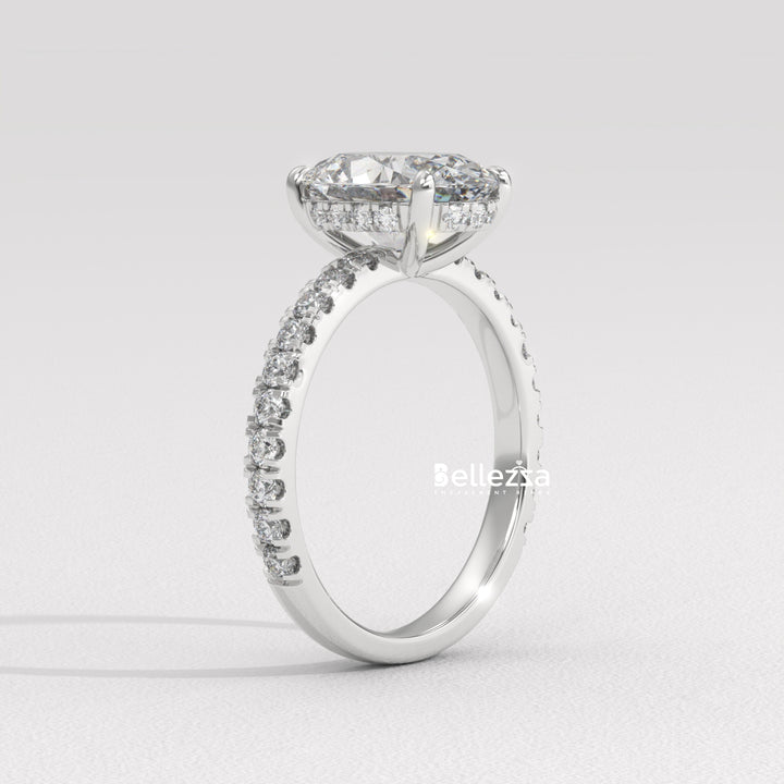 1.50-2.50CT Oval Diamond Pave Setting Hidden Halo Lab Grown Engagement Ring