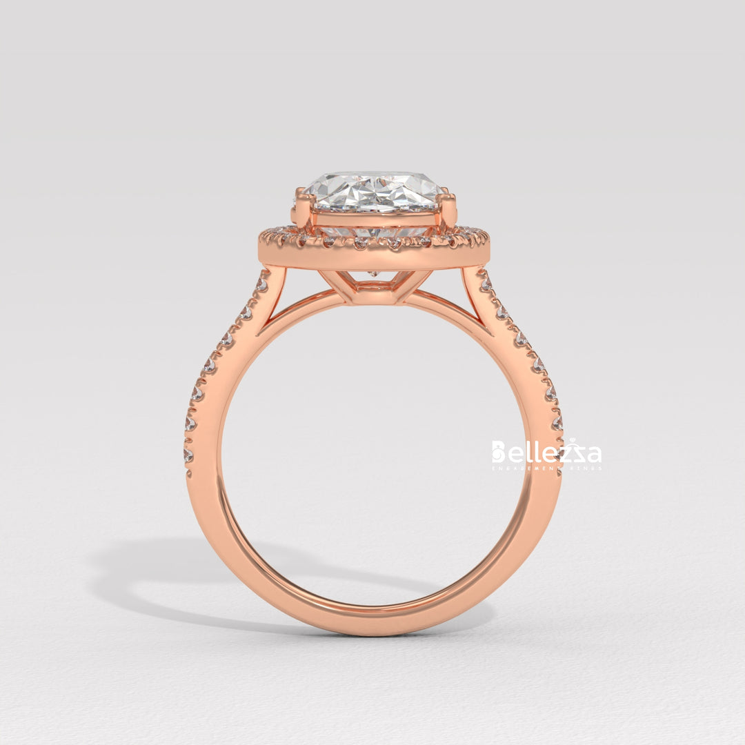 3.0-3.50CT Oval Cut CVD Diamond Halo Pave Setting Engagement Ring