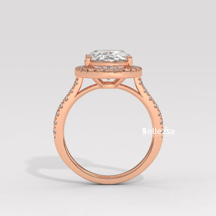 3.0-3.50CT Oval Cut CVD Diamond Halo Pave Setting Engagement Ring