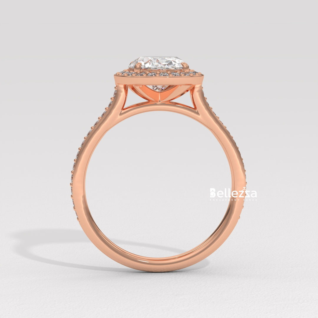 2.0-3.0CT Oval Cut Halo Pave Setting Lab Grown Diamond Engagement Ring