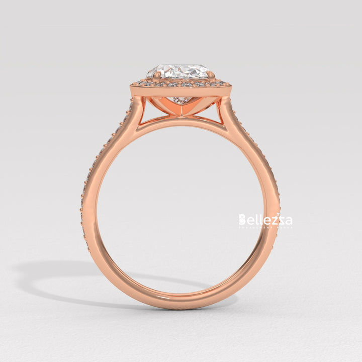 2.0-3.0CT Oval Cut Halo Pave Setting Lab Grown Diamond Engagement Ring