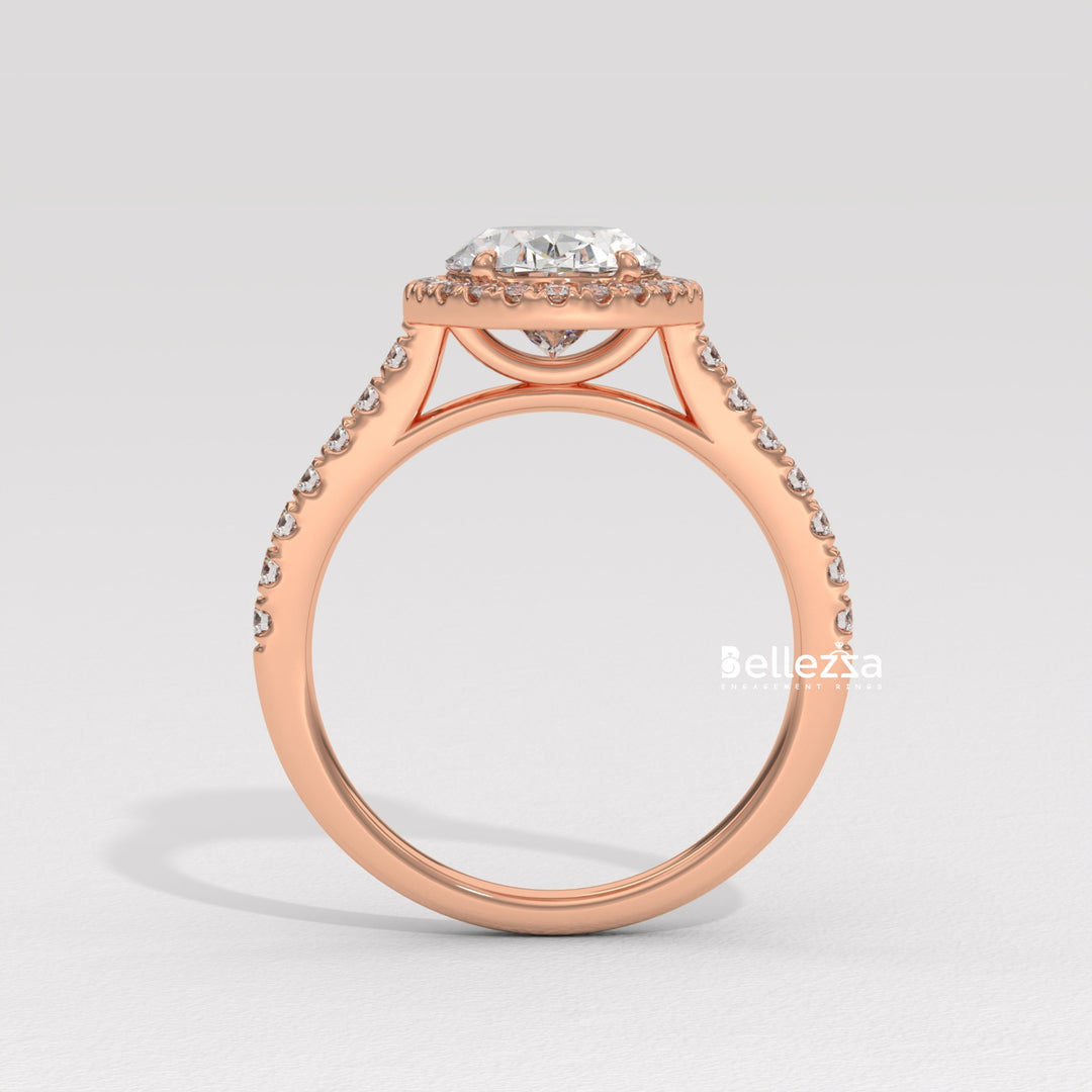 1.50-2.50CT Oval Cut CVD Diamond Halo Pave Setting Engagement Ring