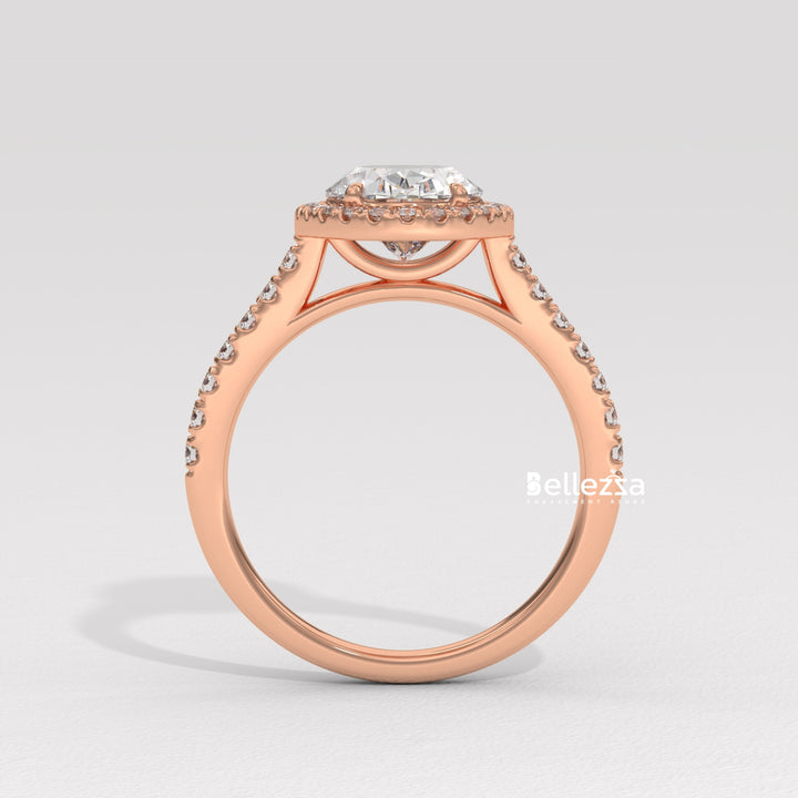 1.50-2.50CT Oval Cut CVD Diamond Halo Pave Setting Engagement Ring