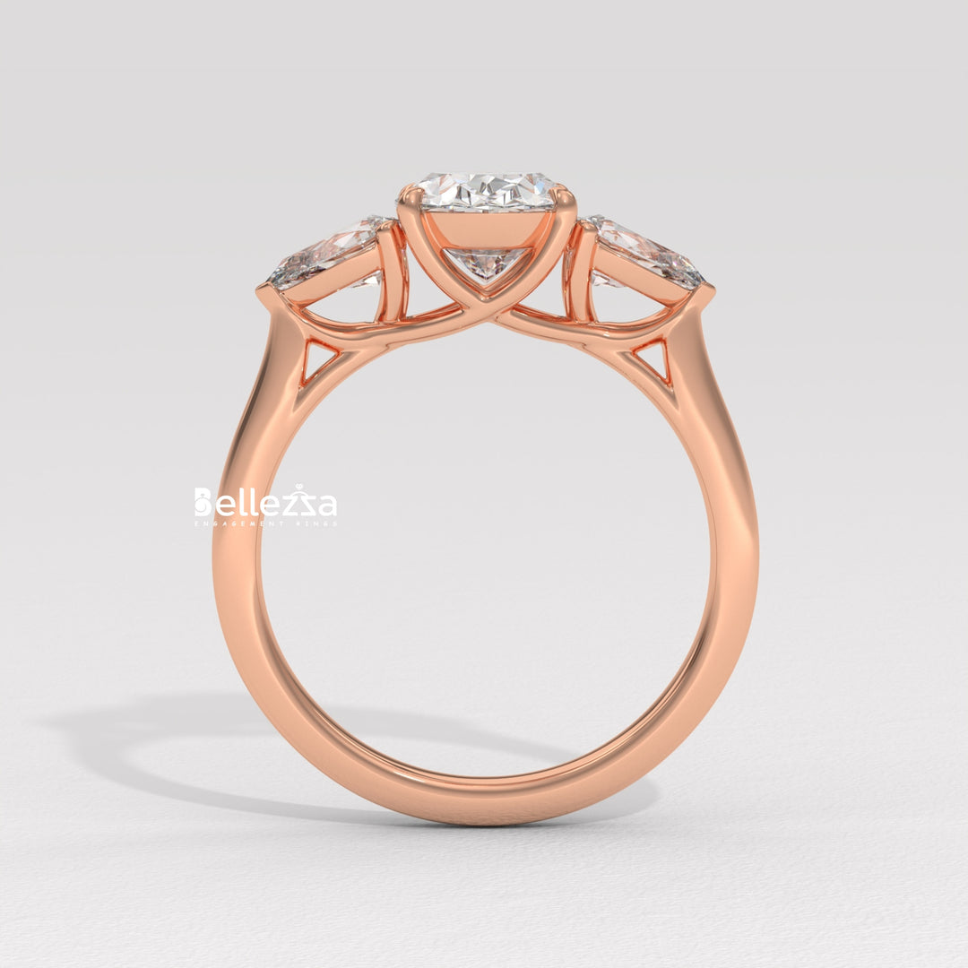 2.0-3.0CT Oval Diamond Three Stone Setting Lab Grown Engagement Ring