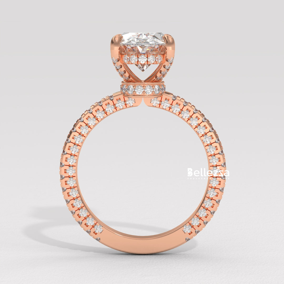 2.50-3.50CT Oval Diamond Three Side Pave Setting Lab Grown Engagement Ring