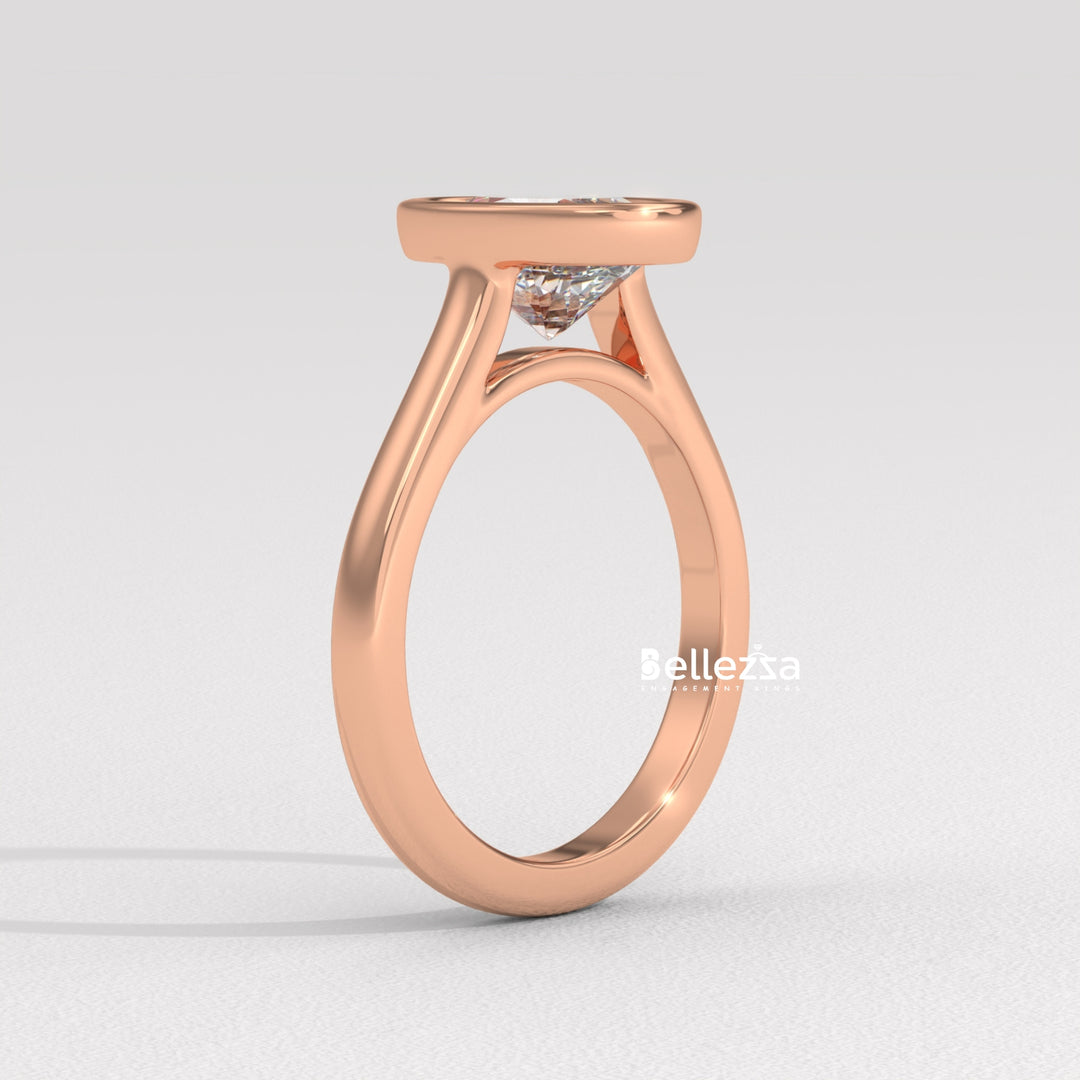 1.0-2.0CT Oval Diamond Bezel Setting Solitaire Lab Grown Engagement Ring