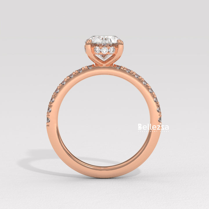 1.0-2.0CT Oval Cut CVD Diamond Pave Setting Engagement Ring