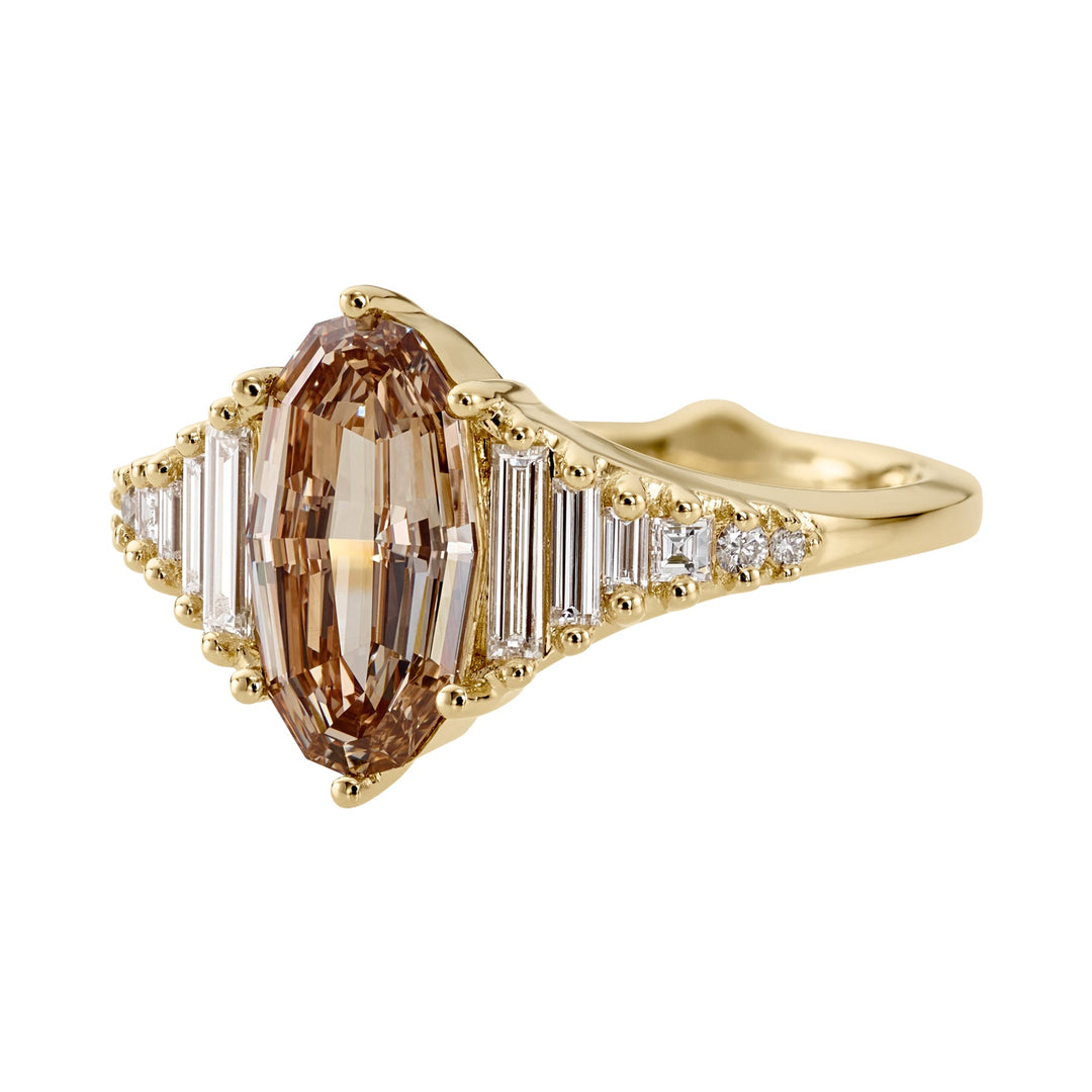 2.0CT Fancy Brown Oval Step Cut Cluster Setting Lab Grown Engagement Ring