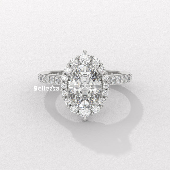 1.50-2.50CT Oval Cut Lab Grown Diamond Cluster Setting Engagement Ring