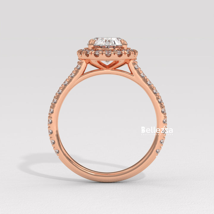 1.50-2.50CT Oval Cut CVD Diamond Halo Pave Setting Engagement Ring
