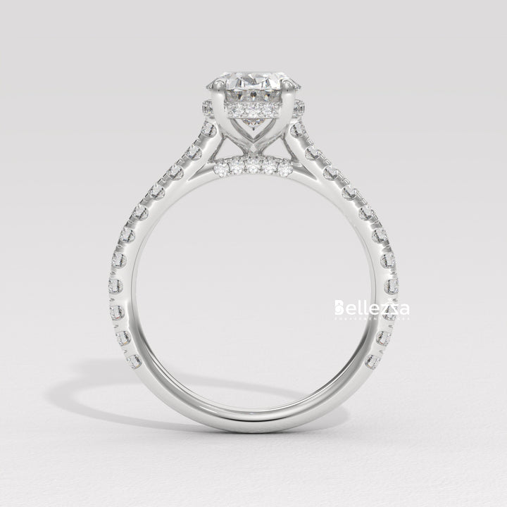 1.0-2.0CT Oval Diamond Pave Setting Hidden Halo Lab Grown Engagement Ring