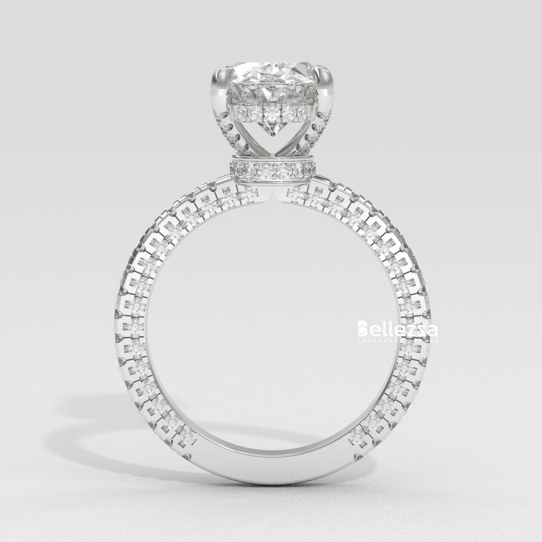 2.50-3.50CT Oval Diamond Three Side Pave Setting Lab Grown Engagement Ring