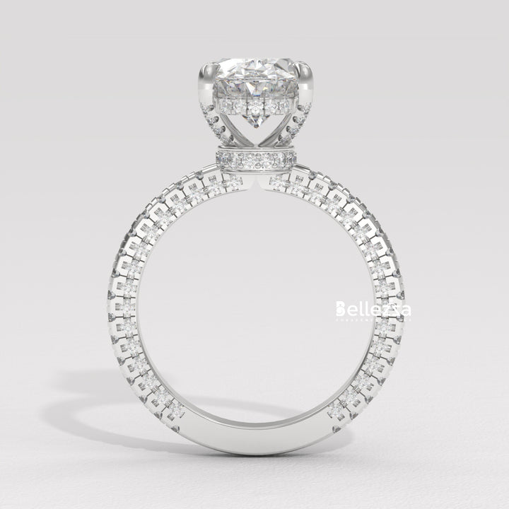 2.50-3.50CT Oval Diamond Three Side Pave Setting Lab Grown Engagement Ring