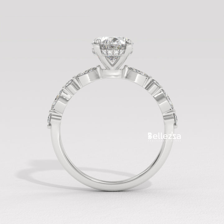 2.0-3.0CT Oval Diamond Pave Setting Lab Grown Engagement Ring