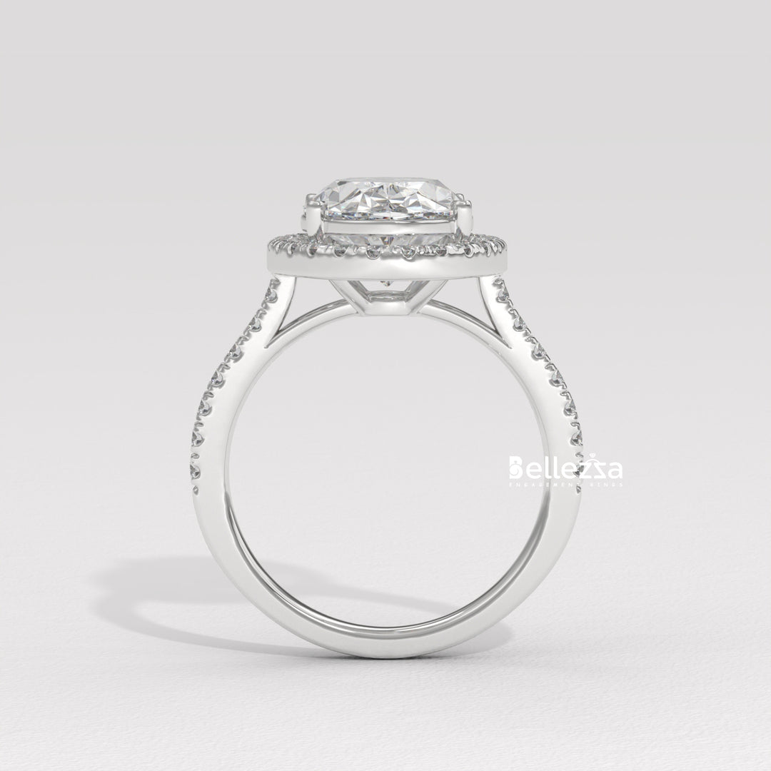 3.0-3.50CT Oval Cut CVD Diamond Halo Pave Setting Engagement Ring