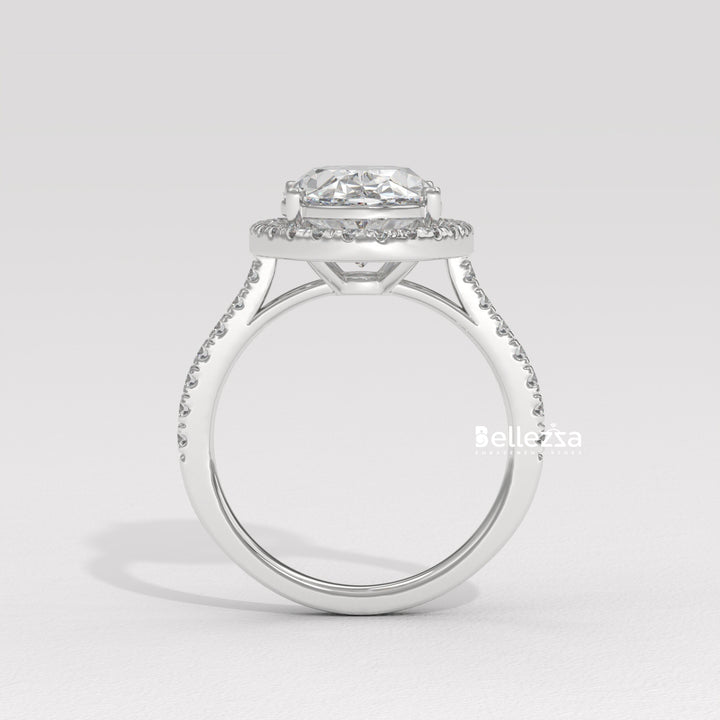 3.0-3.50CT Oval Cut CVD Diamond Halo Pave Setting Engagement Ring