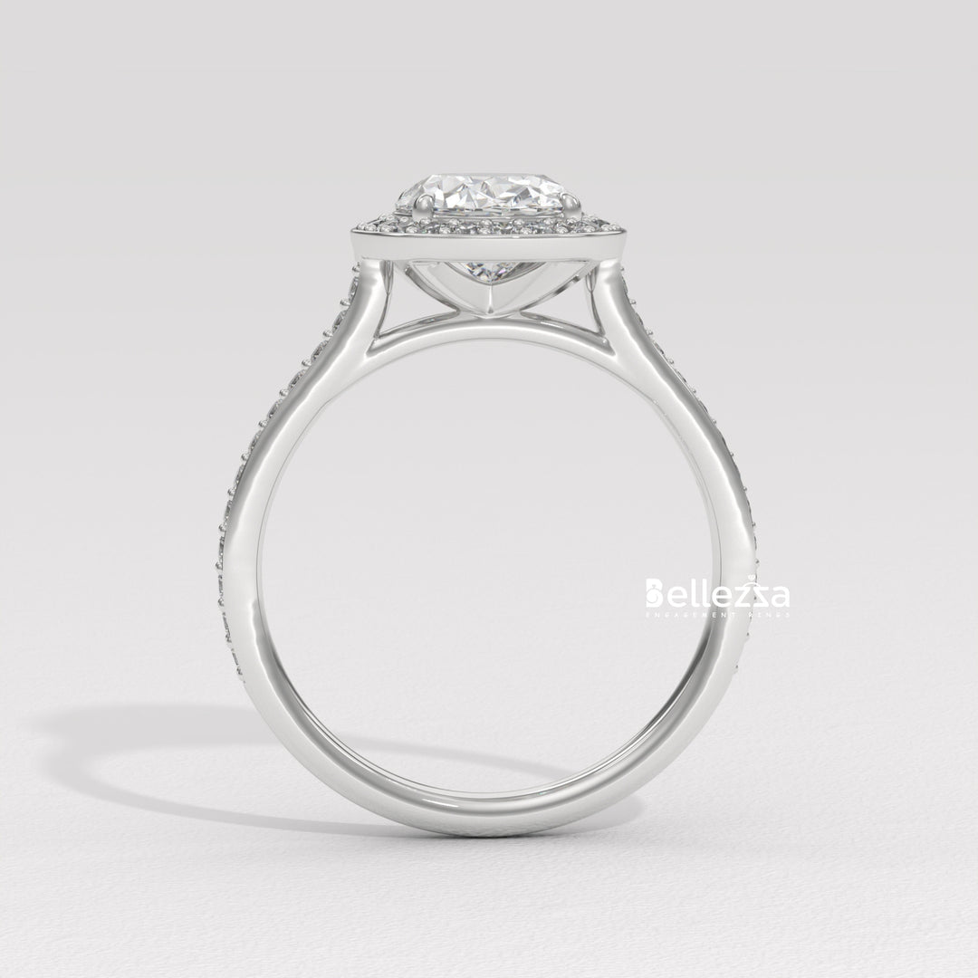 2.0-3.0CT Oval Cut Halo Pave Setting Lab Grown Diamond Engagement Ring