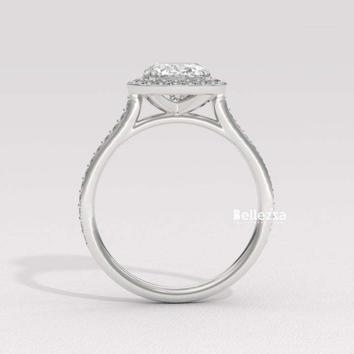 2.0-3.0CT Oval Cut Halo Pave Setting Lab Grown Diamond Engagement Ring