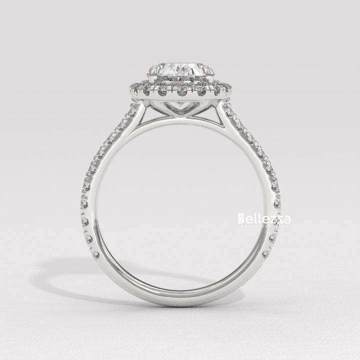 1.50-2.50CT Oval Cut CVD Diamond Halo Pave Setting Engagement Ring