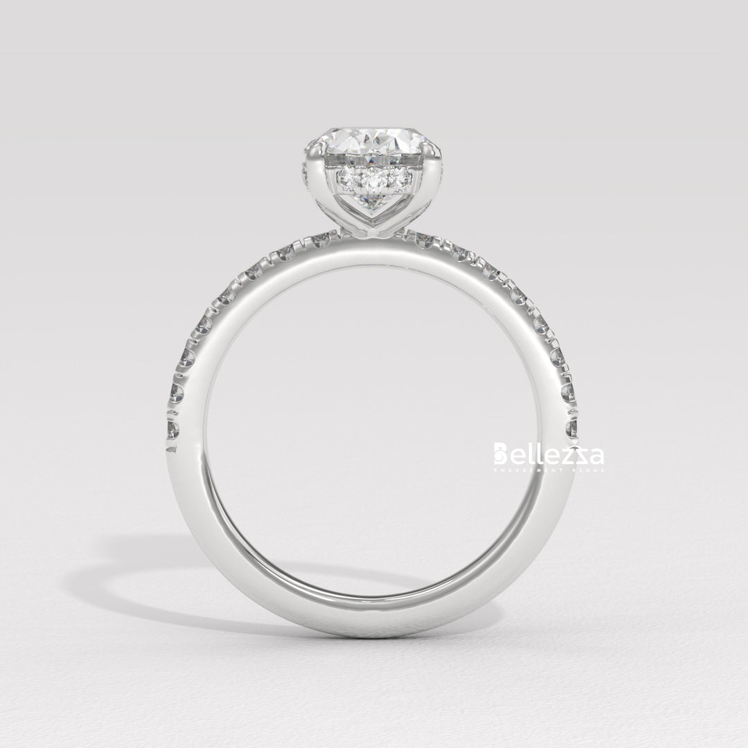 1.0-2.0CT Oval Cut CVD Diamond Pave Setting Engagement Ring