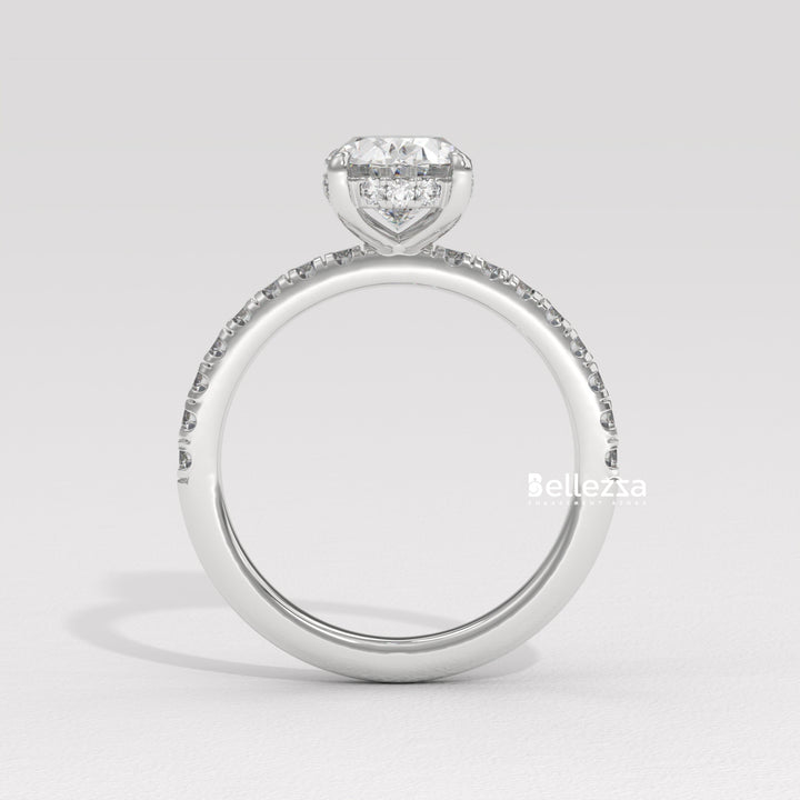 1.0-2.0CT Oval Cut CVD Diamond Pave Setting Engagement Ring