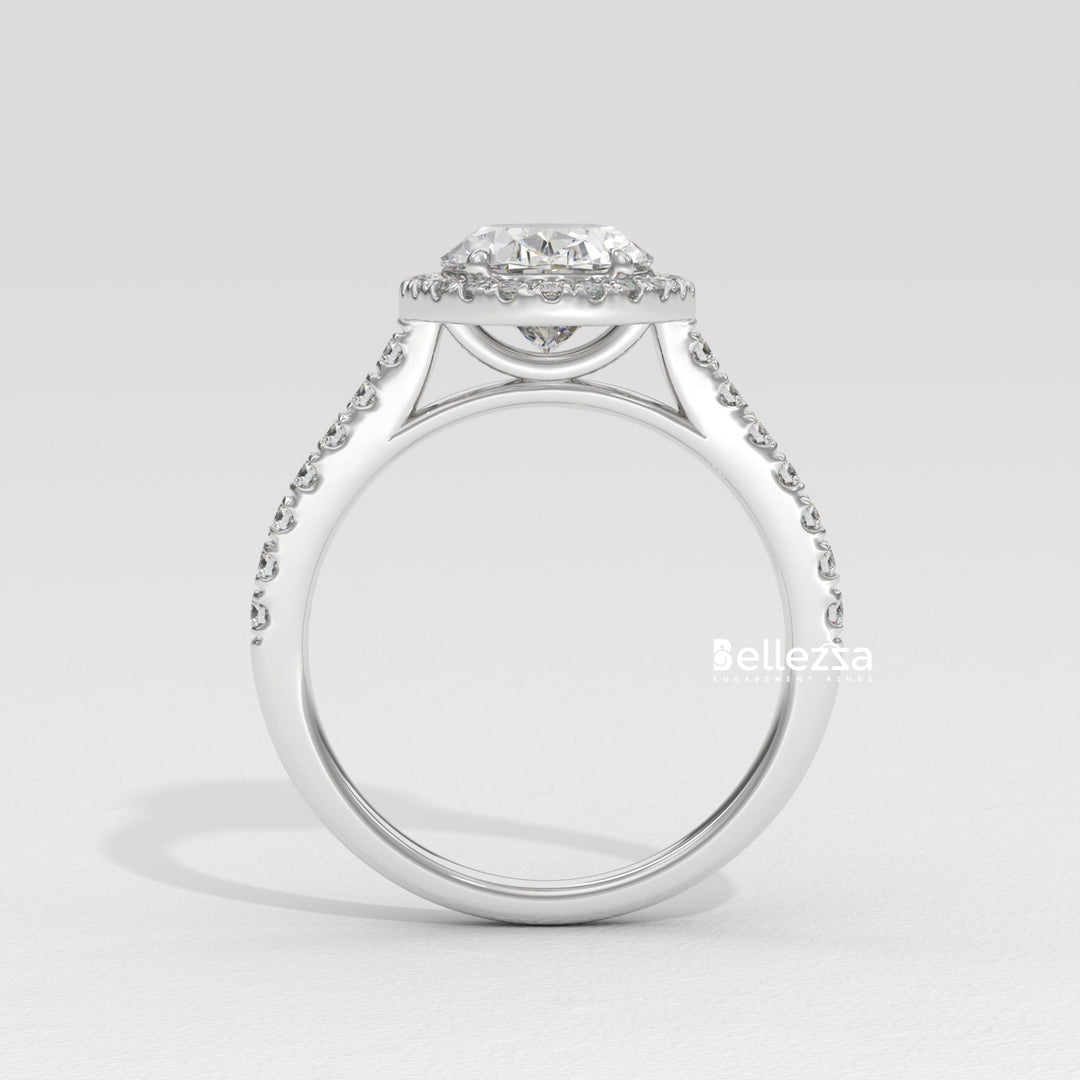 1.50-2.50CT Oval Cut CVD Diamond Halo Pave Setting Engagement Ring