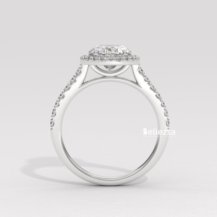 1.50-2.50CT Oval Cut CVD Diamond Halo Pave Setting Engagement Ring