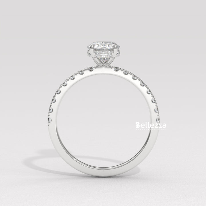 1.0-2.0CT Oval Daimond Pave Setting Lab Grown Engagement Ring