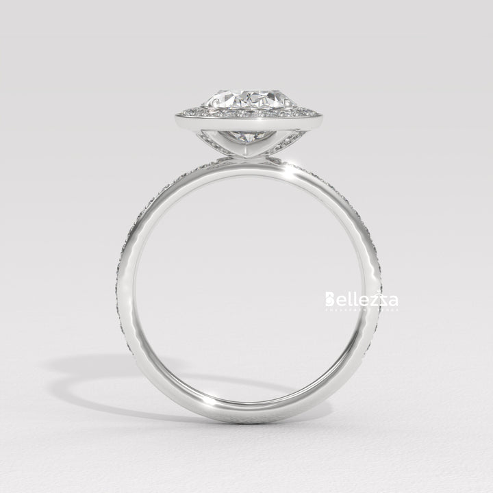 1.50-2.50CT Oval Cut CVD Diamond Halo Setting Engagement Ring