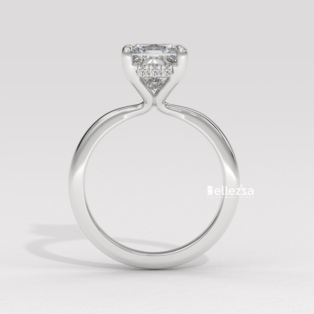 1.0-2.0CT Princess Cut CVD Diamond Hidden Halo Engagement Ring