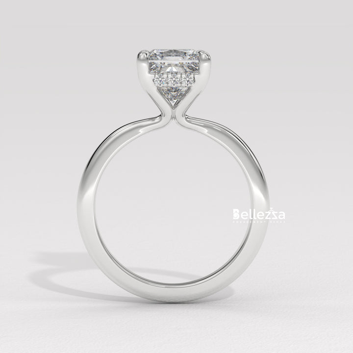 1.0-2.0CT Princess Cut CVD Diamond Hidden Halo Engagement Ring