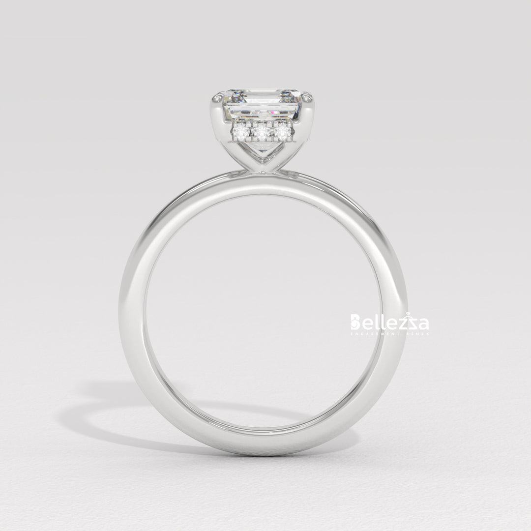 1.50-2.50CT Asscher Cut Diamond Hidden Halo Lab Grown Engagement Ring