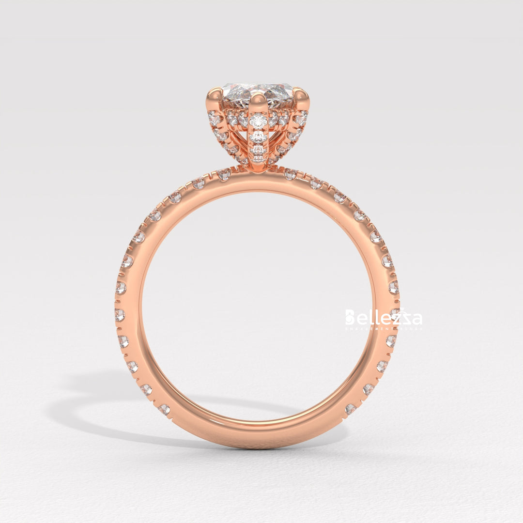 2.0-3.0CT Marquise Cut CVD Diamond Pave Setting Engagement Ring