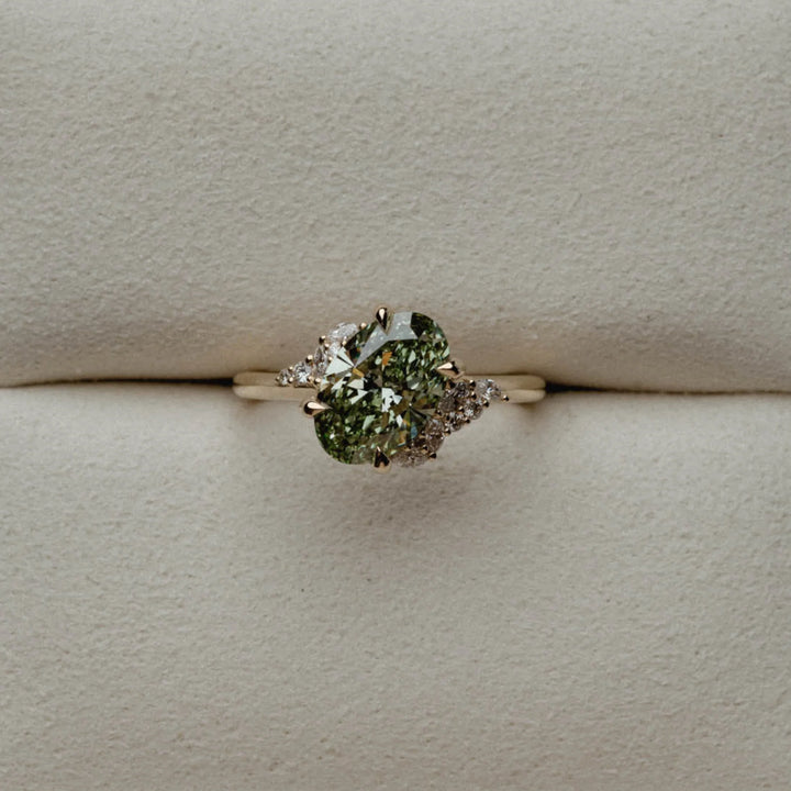 2.0CT Oval Cut Fancy Green Lab Grown Diamond Cluster Engagement Ring