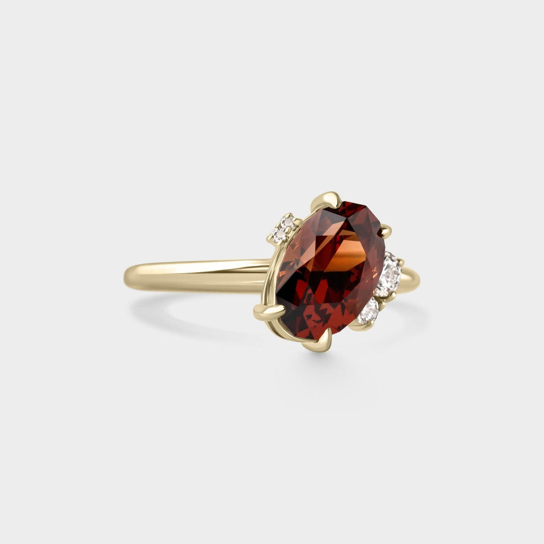 2.0CT Malaya Garnet Oval Diamond Cluster Setting Lab Grown Engagement Ring