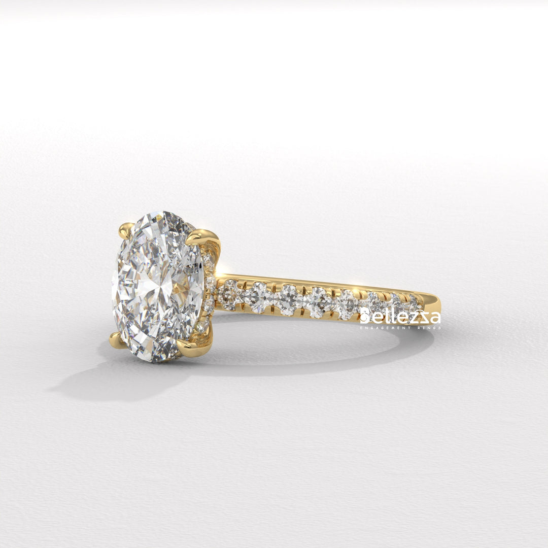 1.0-2.0CT Oval Cut CVD Diamond Pave Setting Engagement Ring