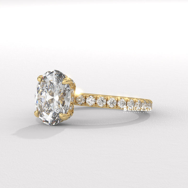 1.50-2.50CT Oval Cut CVD Diamond Pave Setting Engagement Ring