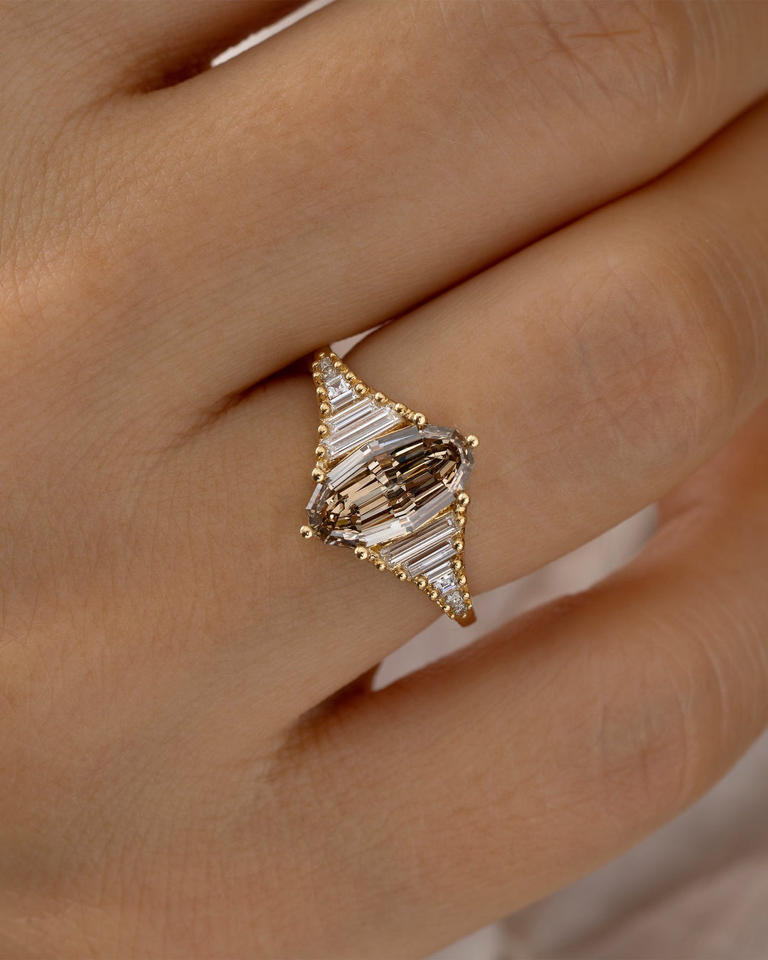 2.0CT Fancy Brown Oval Step Cut Cluster Setting Lab Grown Engagement Ring
