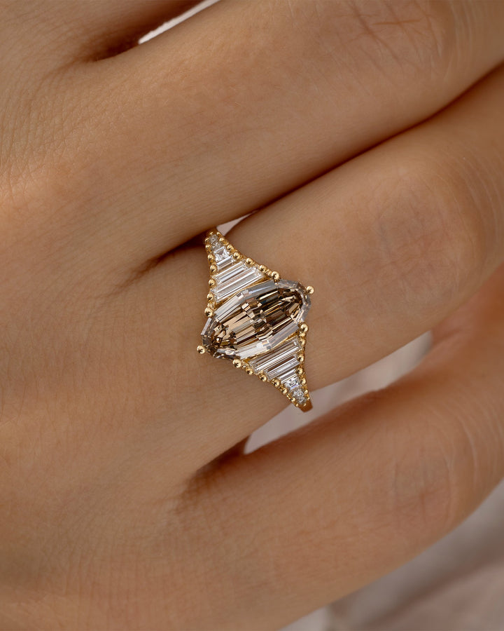 2.0CT Fancy Brown Oval Step Cut Cluster Setting Lab Grown Engagement Ring