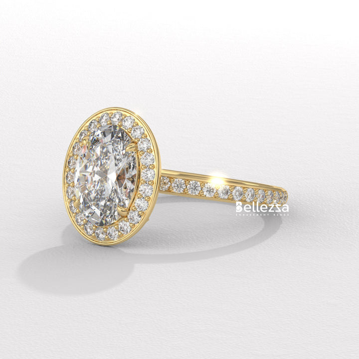 1.50-2.50CT Oval Cut CVD Diamond Halo Setting Engagement Ring