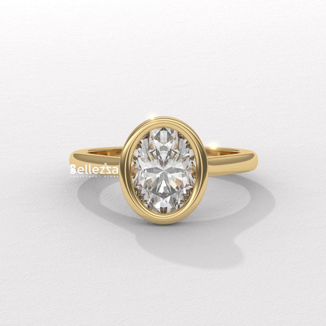 1.0-2.0CT Oval Diamond Bezel Setting Solitaire Lab Grown Engagement Ring