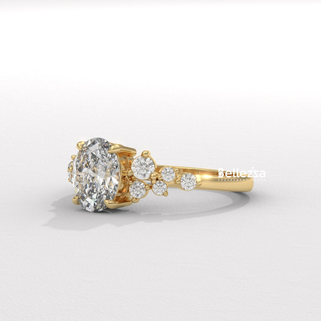 1.50-2.50CT Oval Diamond Cluster Setting Lab Grown Engagement Ring