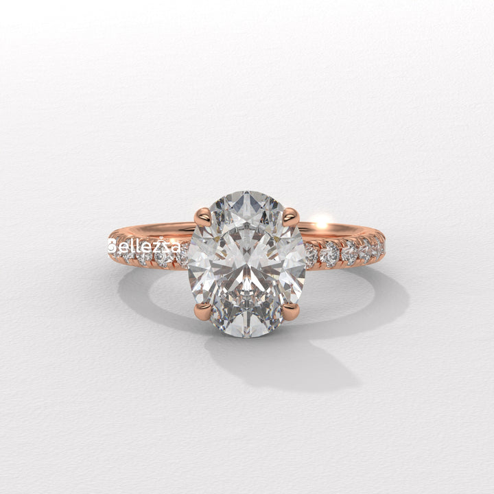 1.50-2.50CT Oval Cut CVD Diamond Pave Setting Engagement Ring