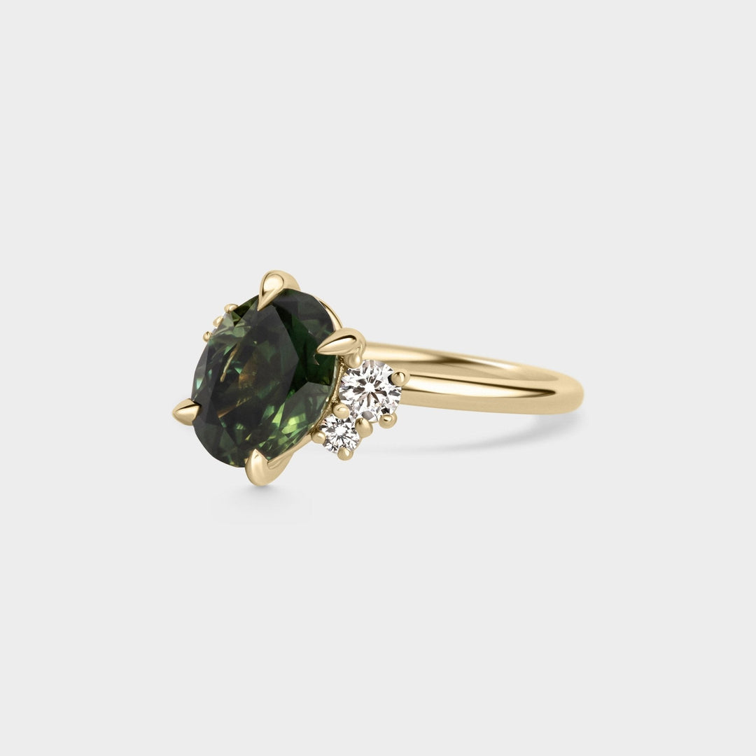 2.50CT Australian Green Oval Cut Cluster Diamond Lab Grown Engagement Ring