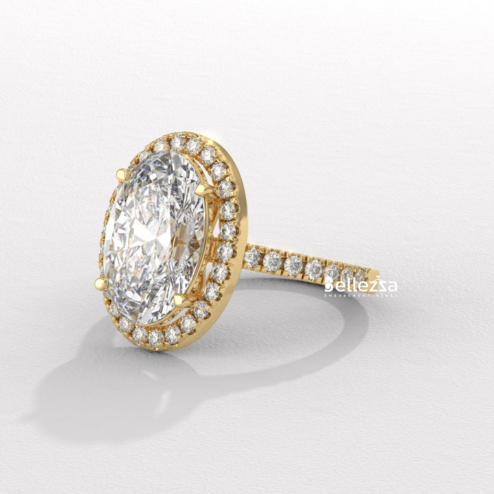 3.0-3.50CT Oval Cut CVD Diamond Halo Pave Setting Engagement Ring
