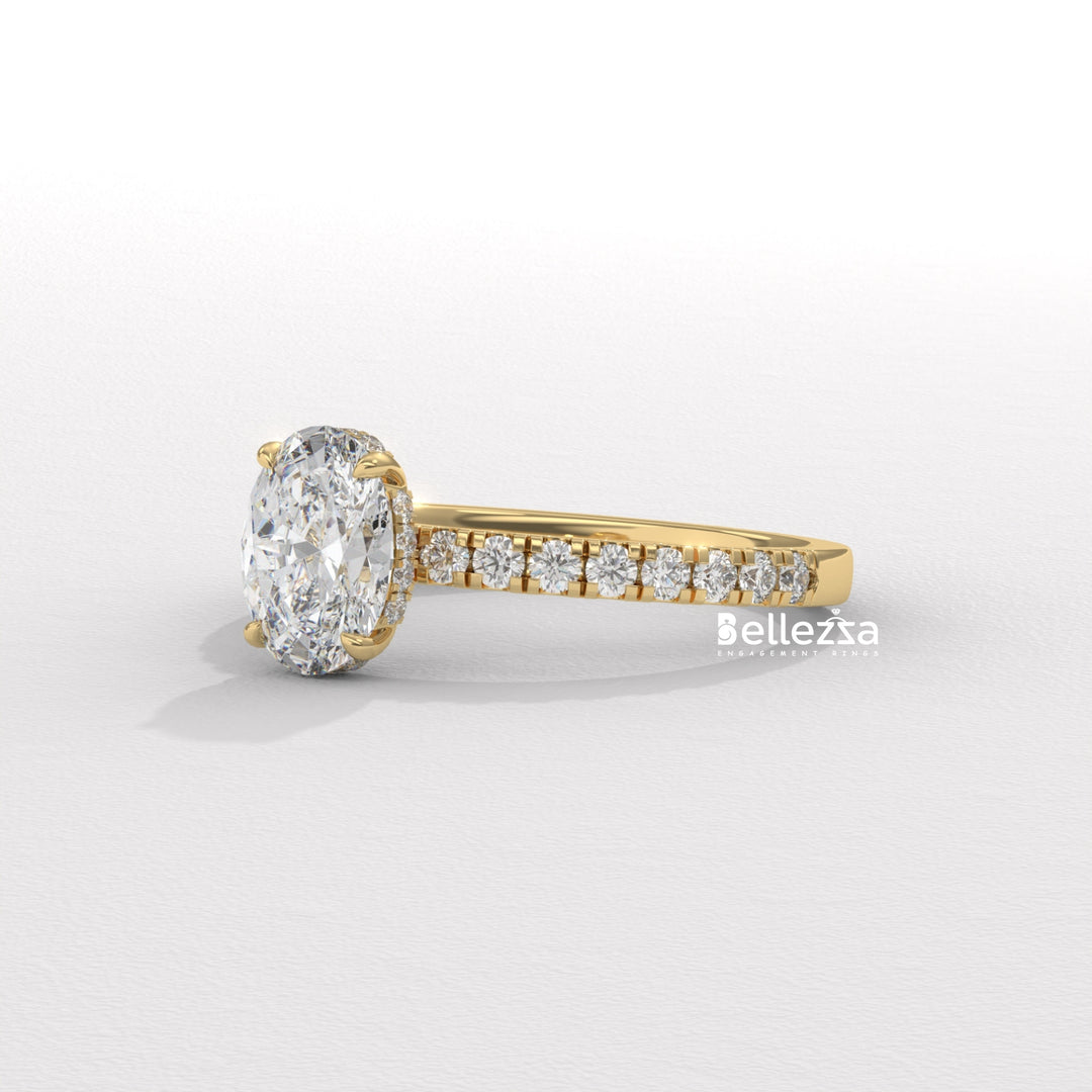 1.0-2.0CT Oval Daimond Pave Setting Lab Grown Engagement Ring