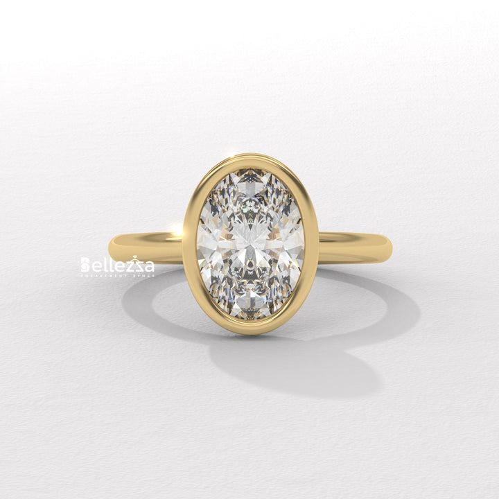 1.50-2.50CT Oval Diamond Bezel Setting Lab Grown Engagement Ring