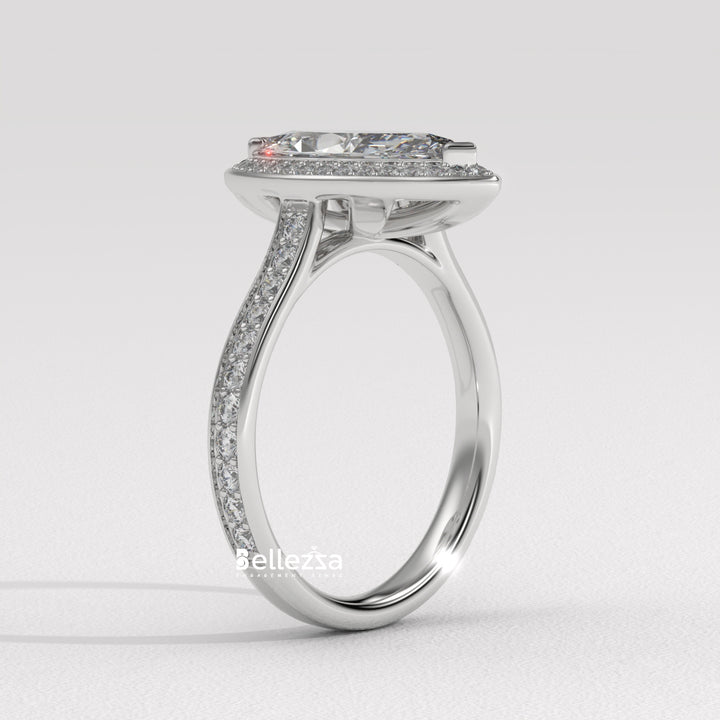 2.0-3.0CT Marquise Cut Halo Pave Setting Lab Grown Engagement Ring